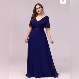 Plus Ever Pretty Royal Blue V-Neck Chiffon Maxi Dress